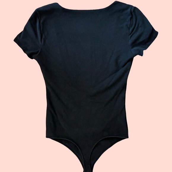 Abercrombie Short-Sleeve Cotton Seamless Squareneck Bodysuit, Black, Size Small - Picture 8 of 9